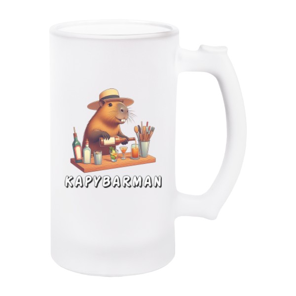 Korbel na pivo - matné sklo s potiskem Kapybarman